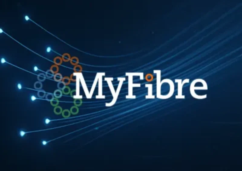 MyFibre branding over glowing fibre-optic strands