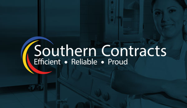 Southern Contracts logo over a woman using commercial catering equipment